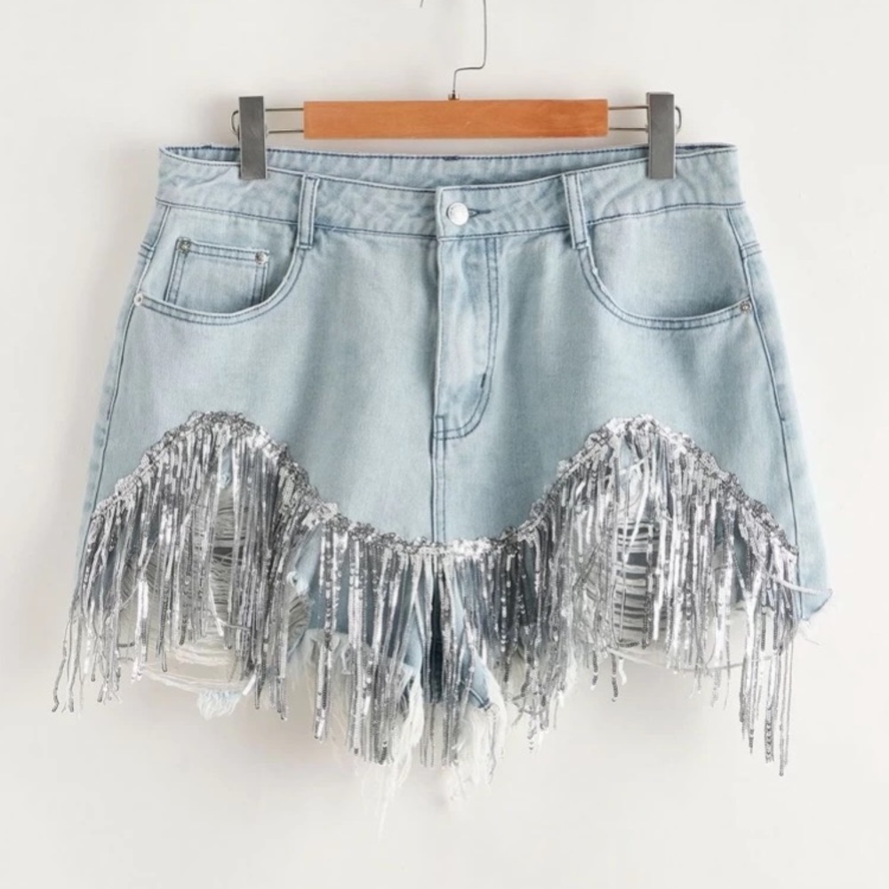 Shein Plus Sequin Fringe Shorts